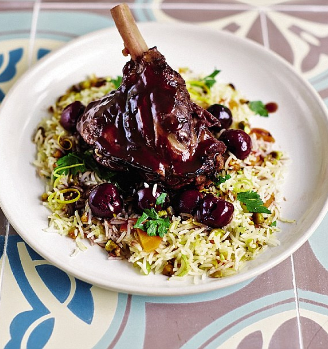 Cherry Lamb Shanks with Pilaf
