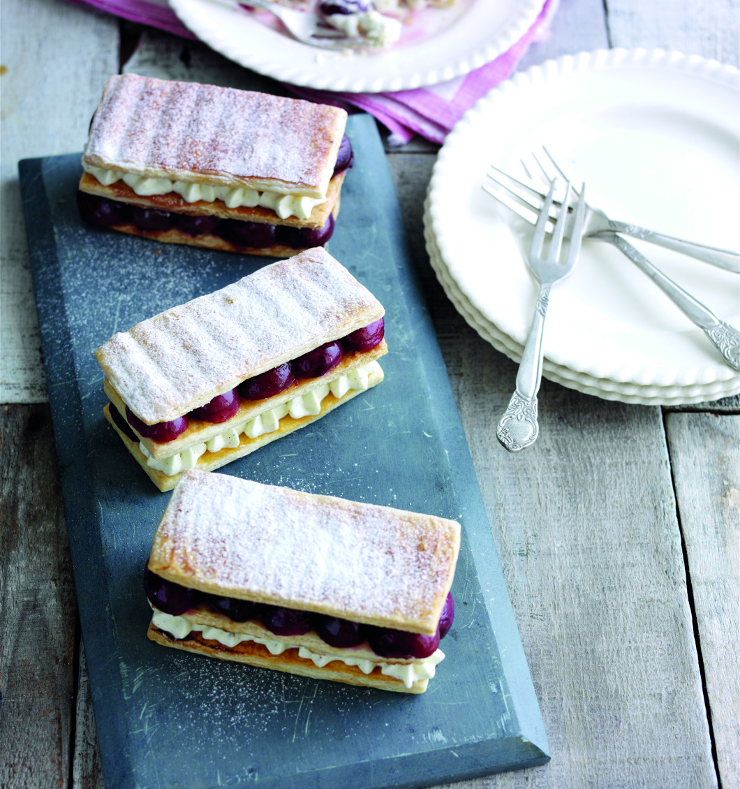 Roasted Cherry and Vanilla Mousse Mille-Feuille