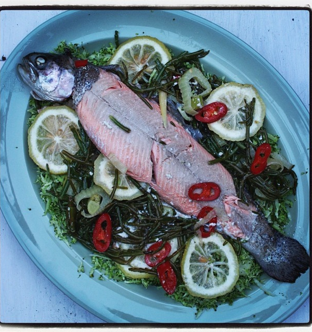 Whole Poached Trout in Coconut Milk