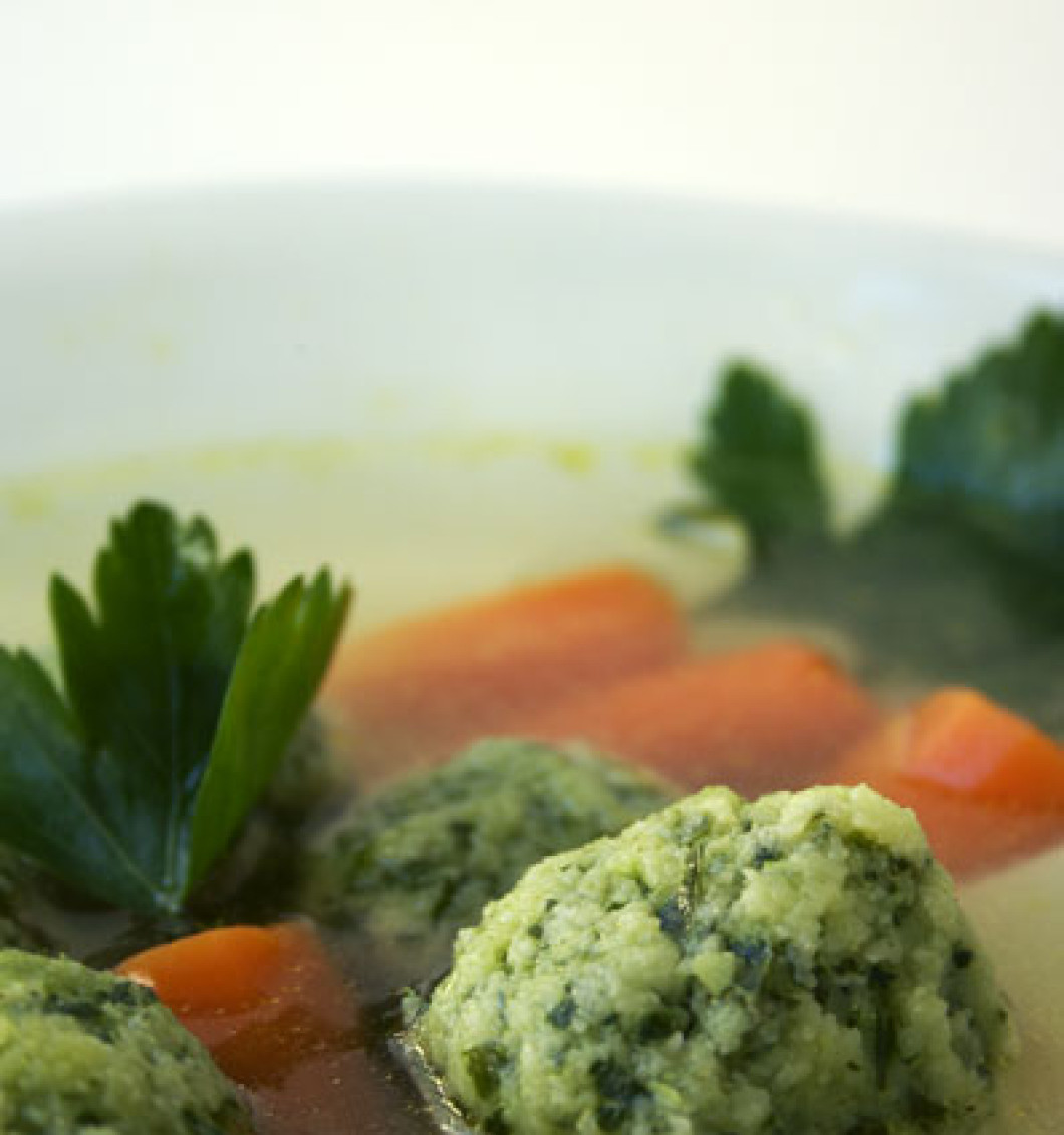 Baby parsley carrots & parsley dumplings in a light broth