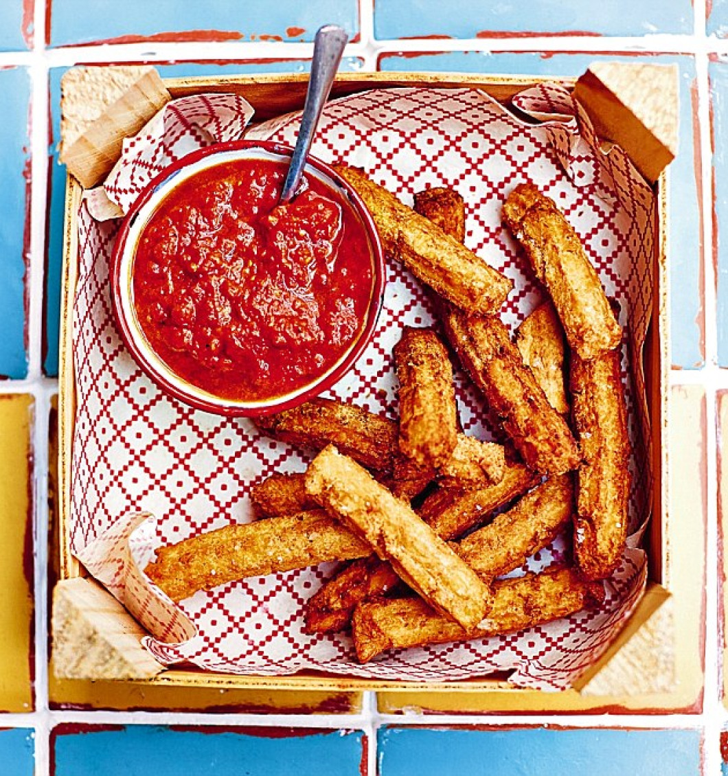 Potato Churros with Red Pepper Sauce